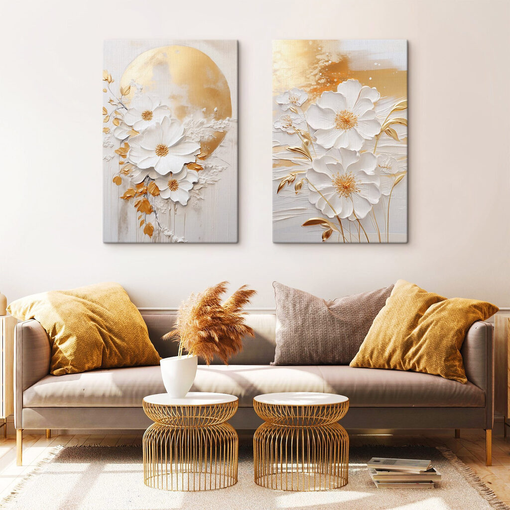 Painting of flowers and a moon