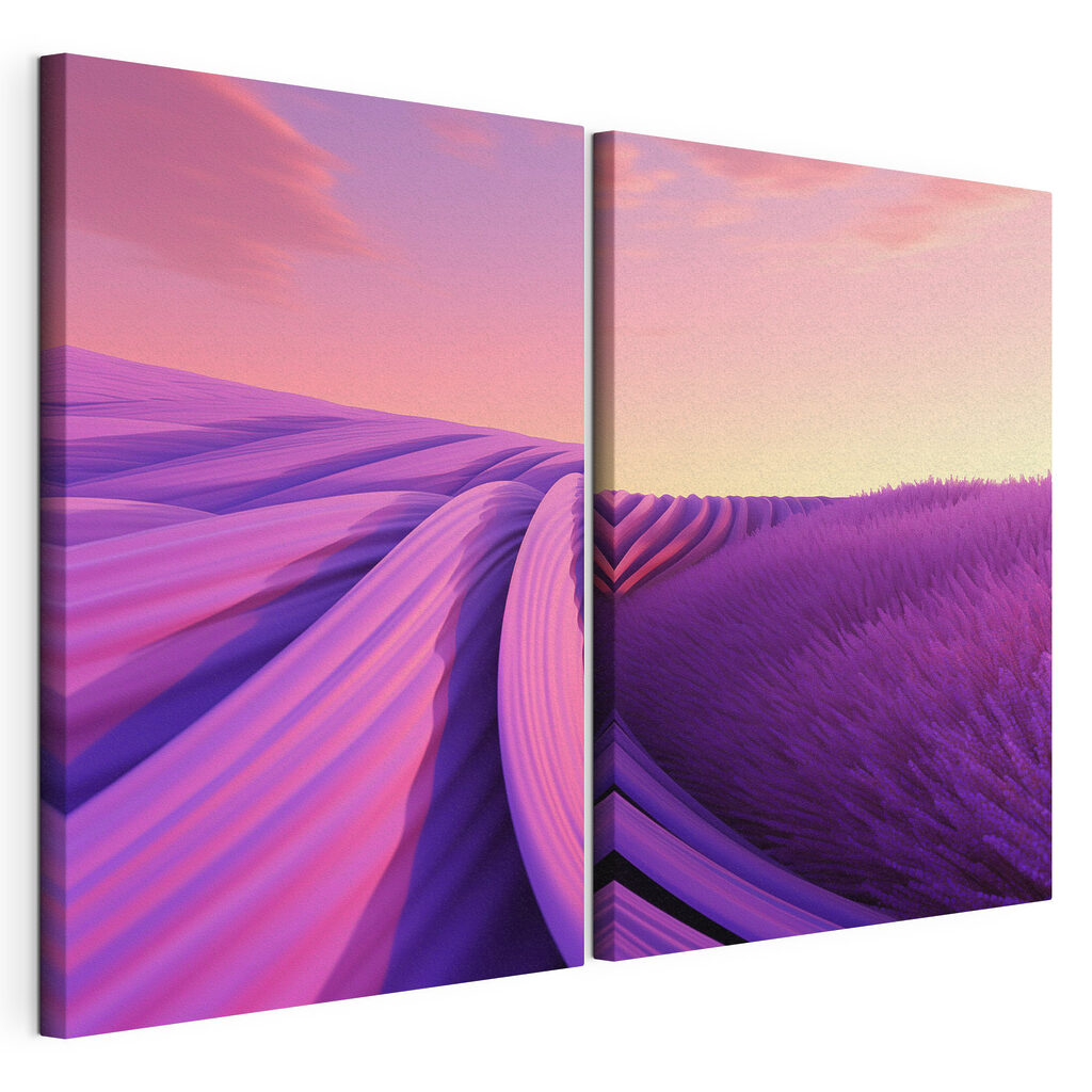 Lavender field with pink and purple sky Lavender field with pink and purple sky
