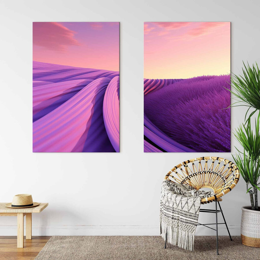 Lavender field with pink and purple sky Lavender field with pink and purple sky