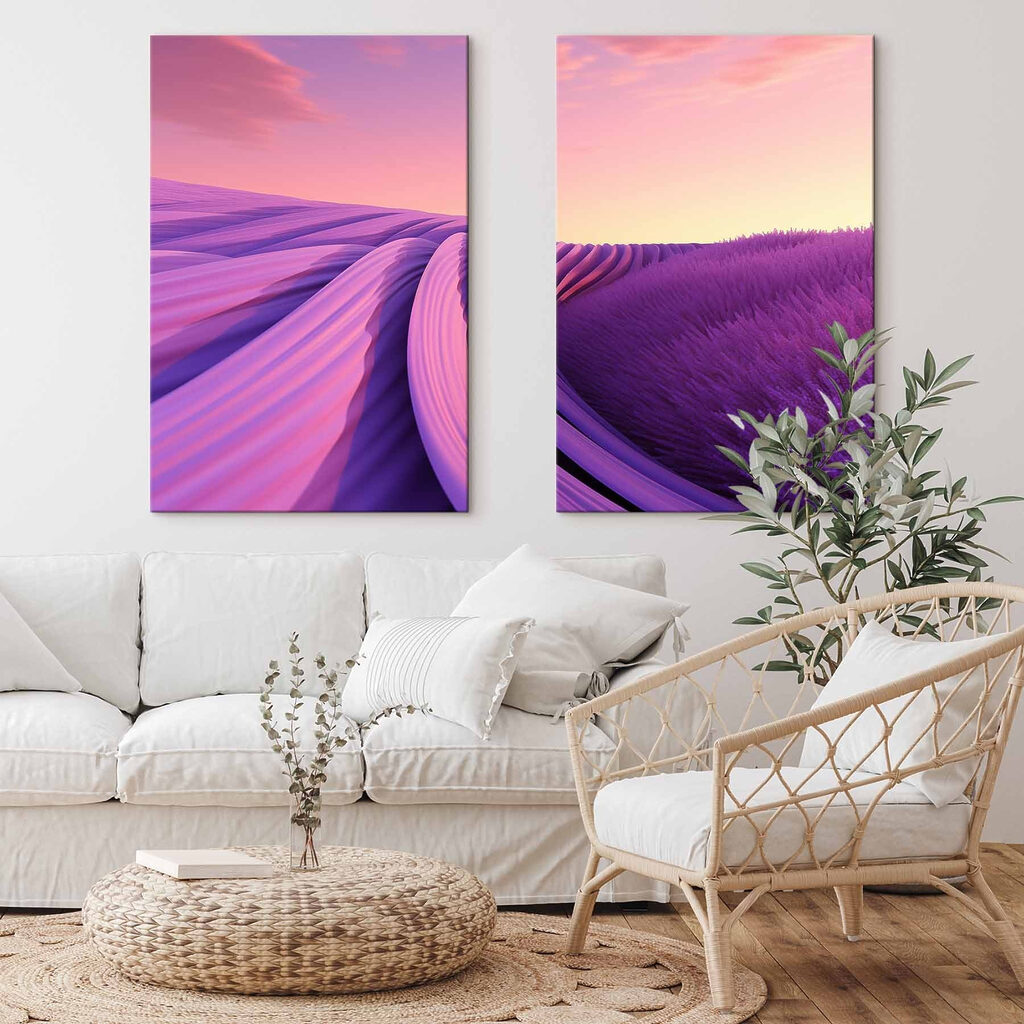 Lavender field with pink and purple sky Lavender field with pink and purple sky