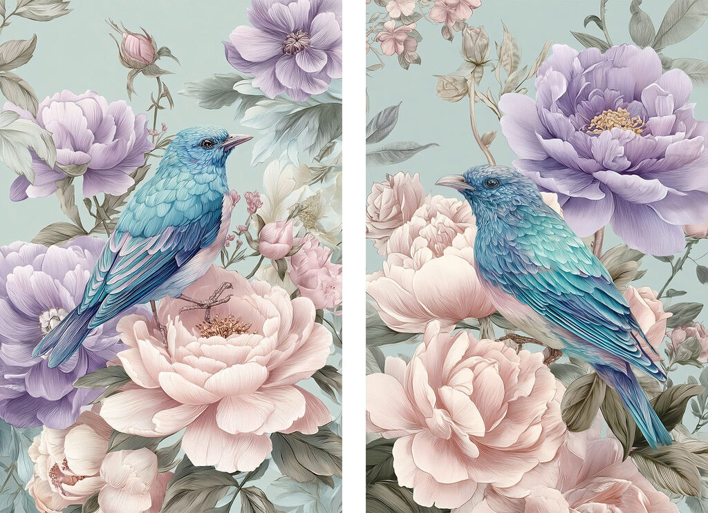 Couple of images of birds on flowers Couple of images of birds on flowers