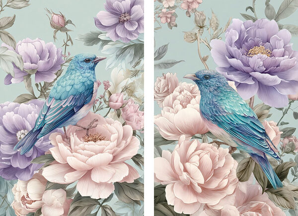 Couple of images of birds on flowers Couple of images of birds on flowers