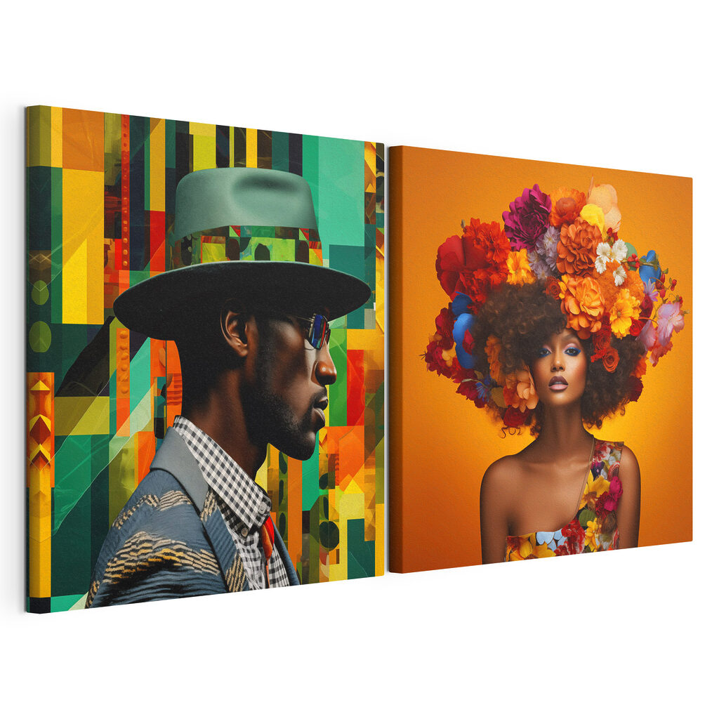Man and woman with flowers in their hair Man and woman with flowers in their hair