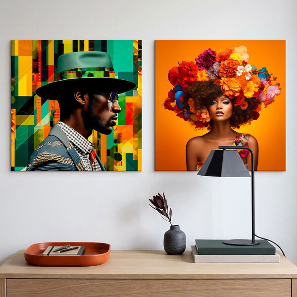Man and woman with flowers in their hair Man and woman with flowers in their hair