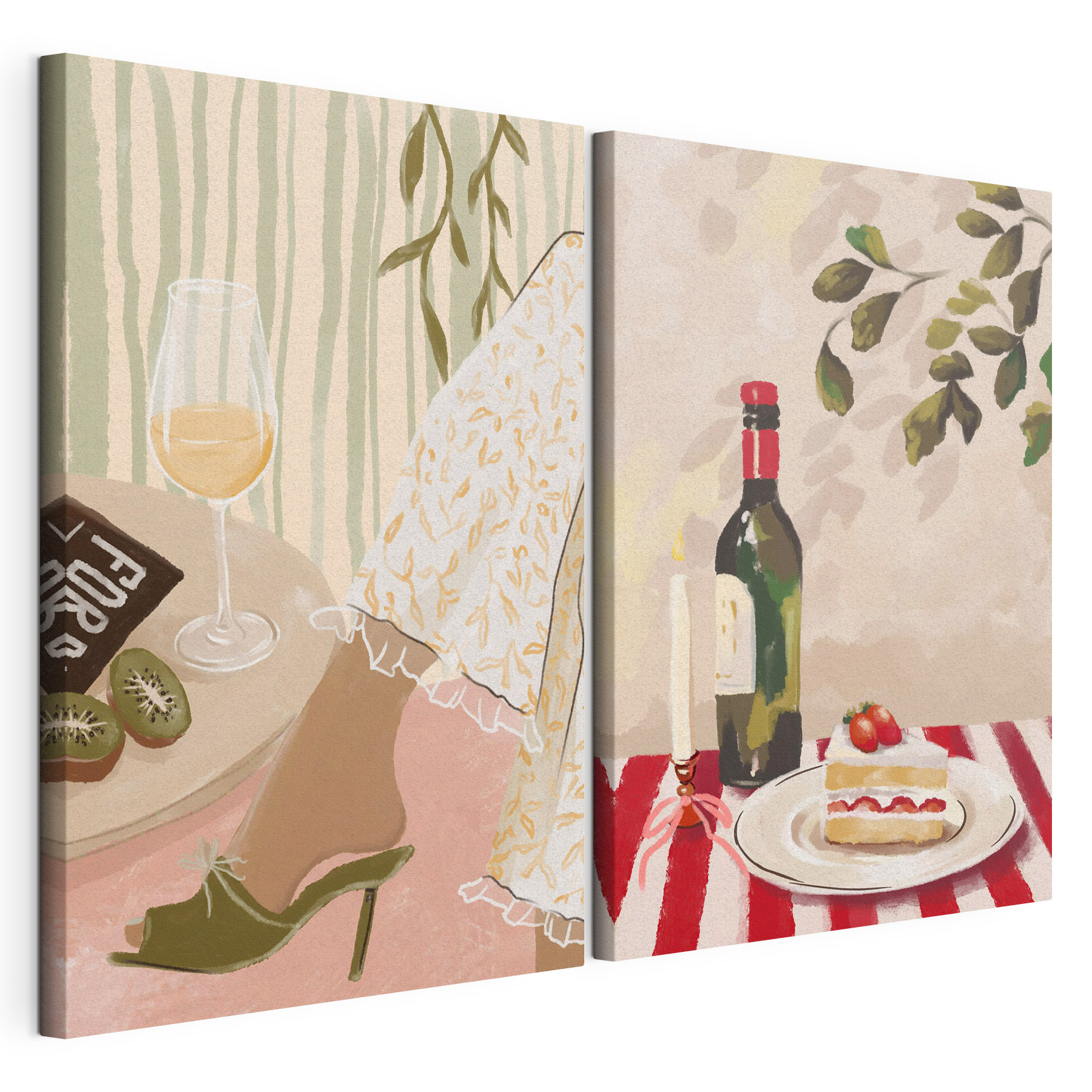 Painting of a woman's feet and a cake on a table Painting of a woman's feet and a cake on a table