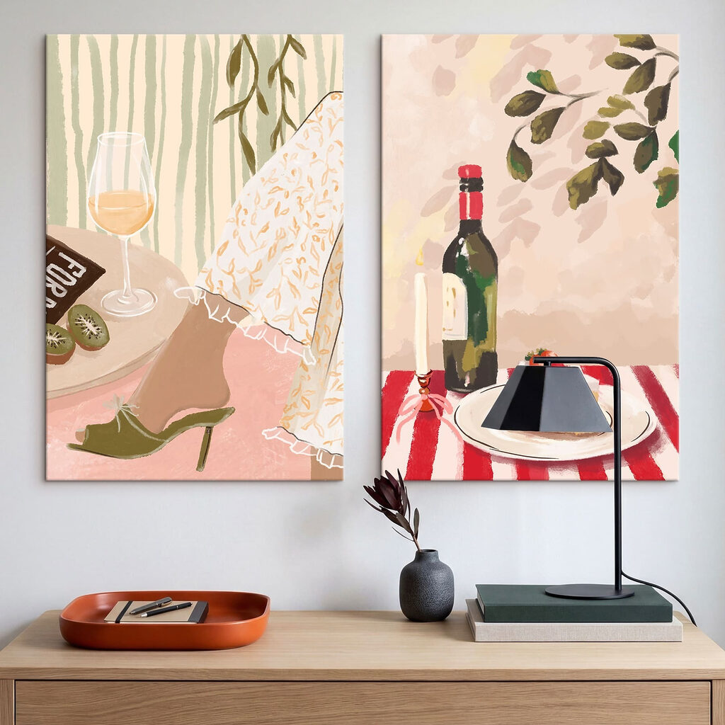 Painting of a woman's feet and a cake on a table Painting of a woman's feet and a cake on a table