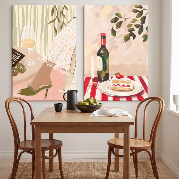 Painting of a woman's feet and a cake on a table Painting of a woman's feet and a cake on a table