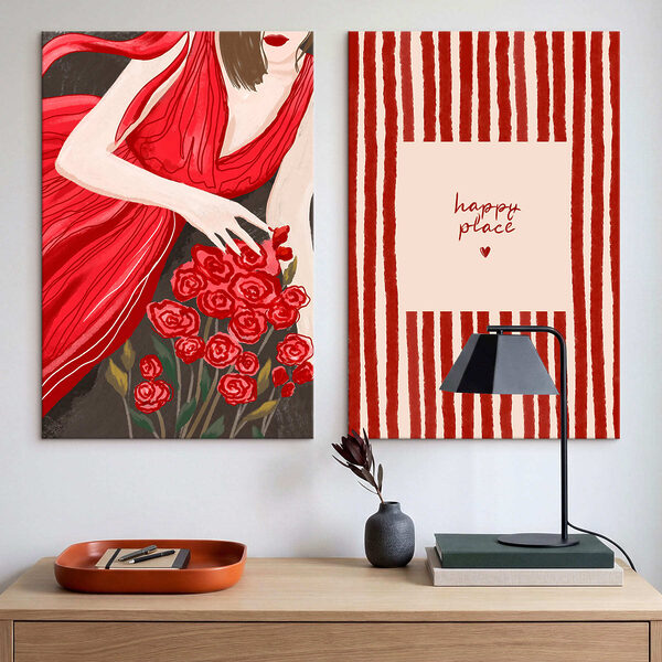 Woman in a red dress holding flowers Woman in a red dress holding flowers