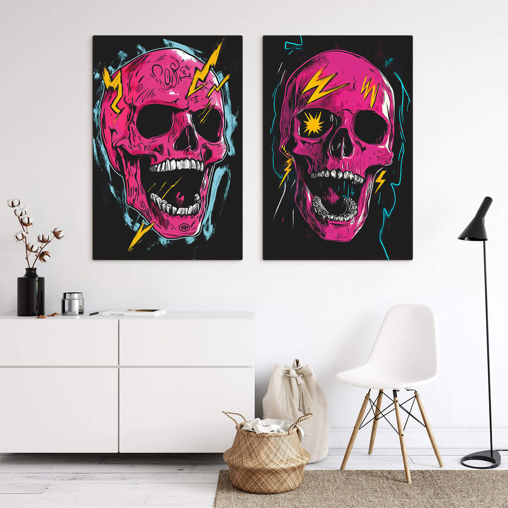 Collage of a pink skull with lightning bolts Collage of a pink skull with lightning bolts
