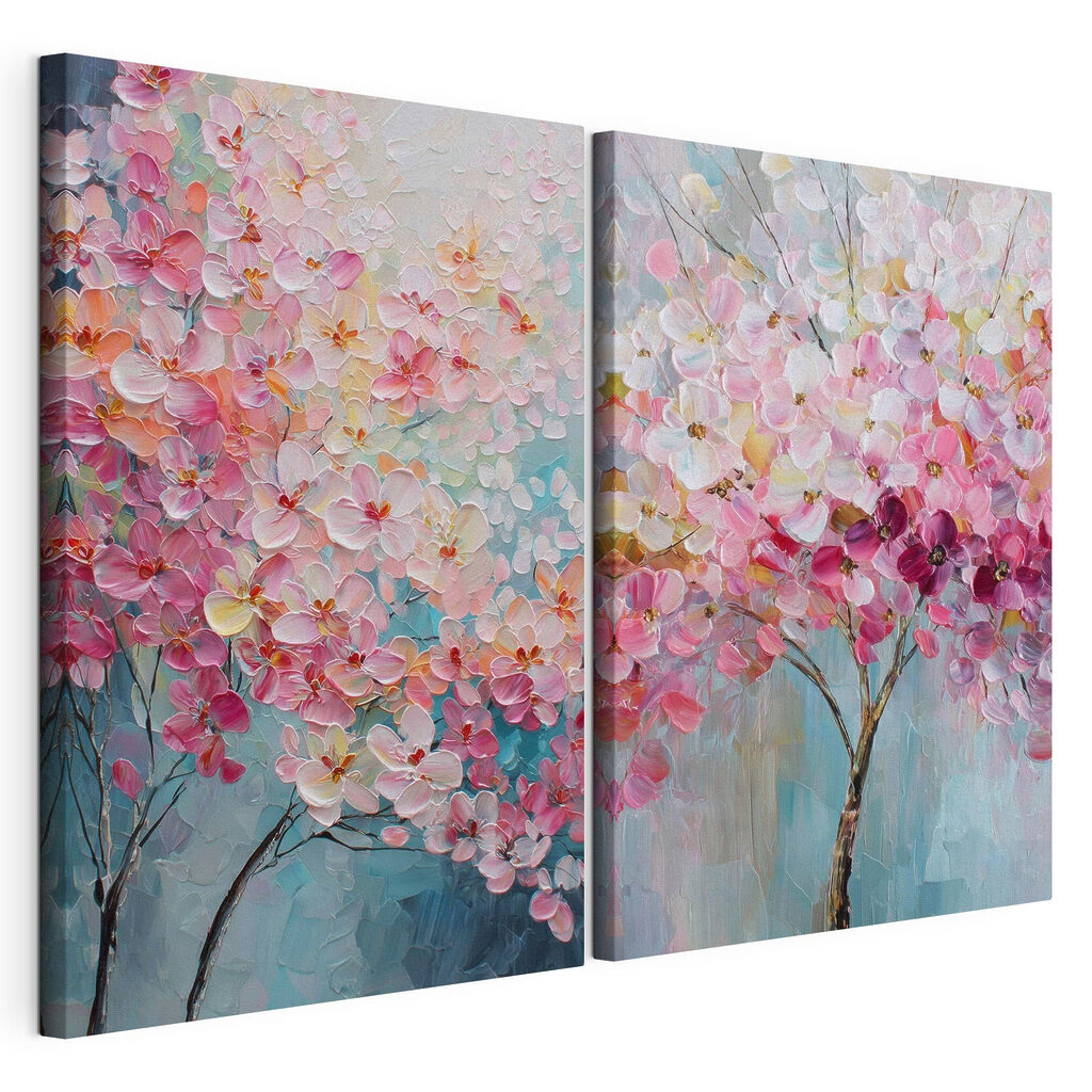 Painting of a tree with pink flowers