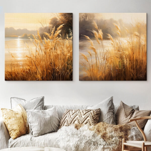 Painting of a river and a field of grass Painting of a river and a field of grass