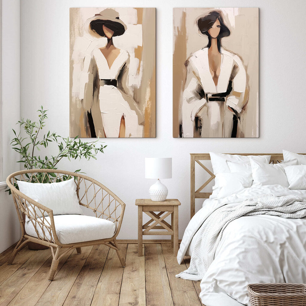 Two paintings of a woman in white Two paintings of a woman in white