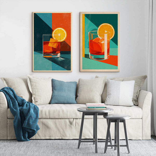 Two images of a drink with ice cubes and a lemon Two images of a drink with ice cubes and a lemon