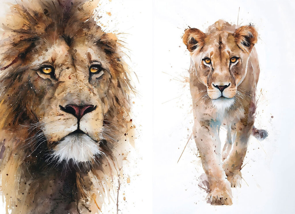 Lion and lioness painting Lion and lioness painting