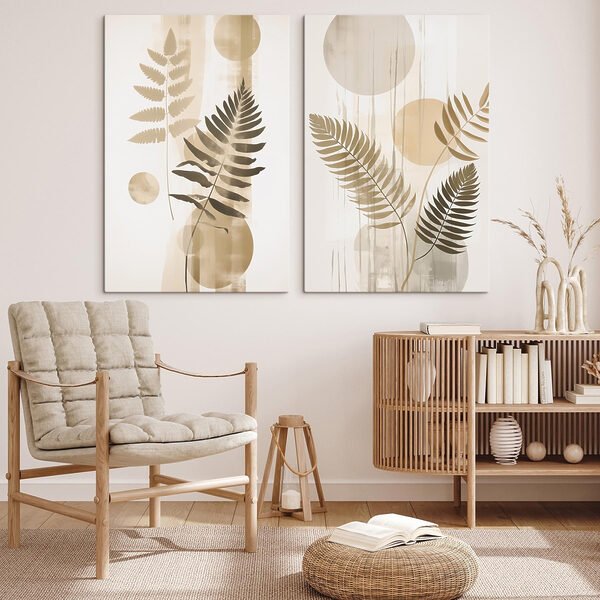 Pair of art pieces of leaves and circles Pair of art pieces of leaves and circles