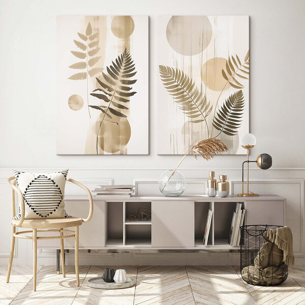 Pair of art pieces of leaves and circles Pair of art pieces of leaves and circles