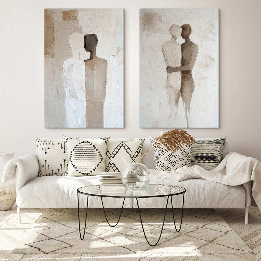 Two paintings of people hugging each other Two paintings of people hugging each other