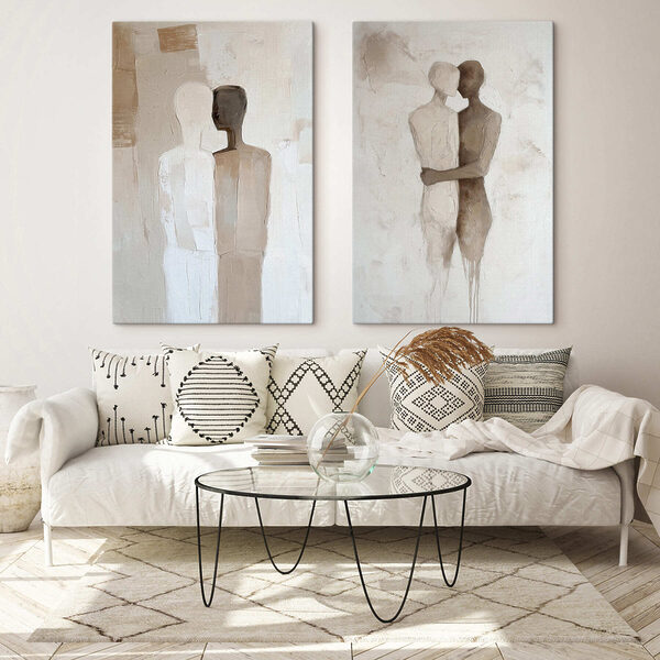 Two paintings of people hugging each other Two paintings of people hugging each other
