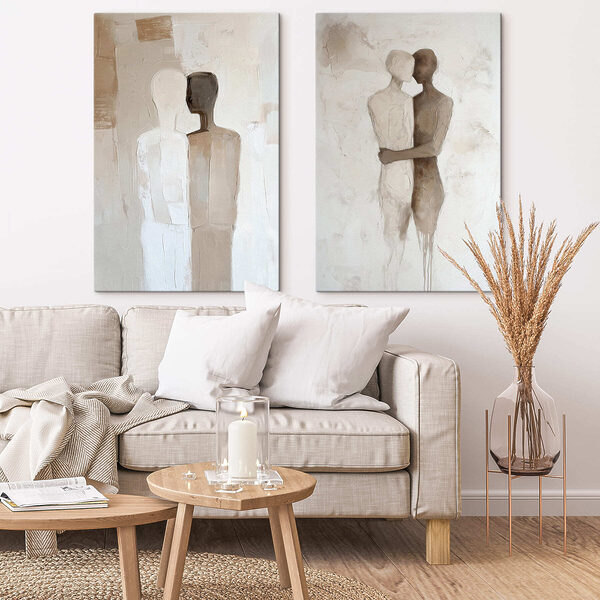 Two paintings of people hugging each other Two paintings of people hugging each other