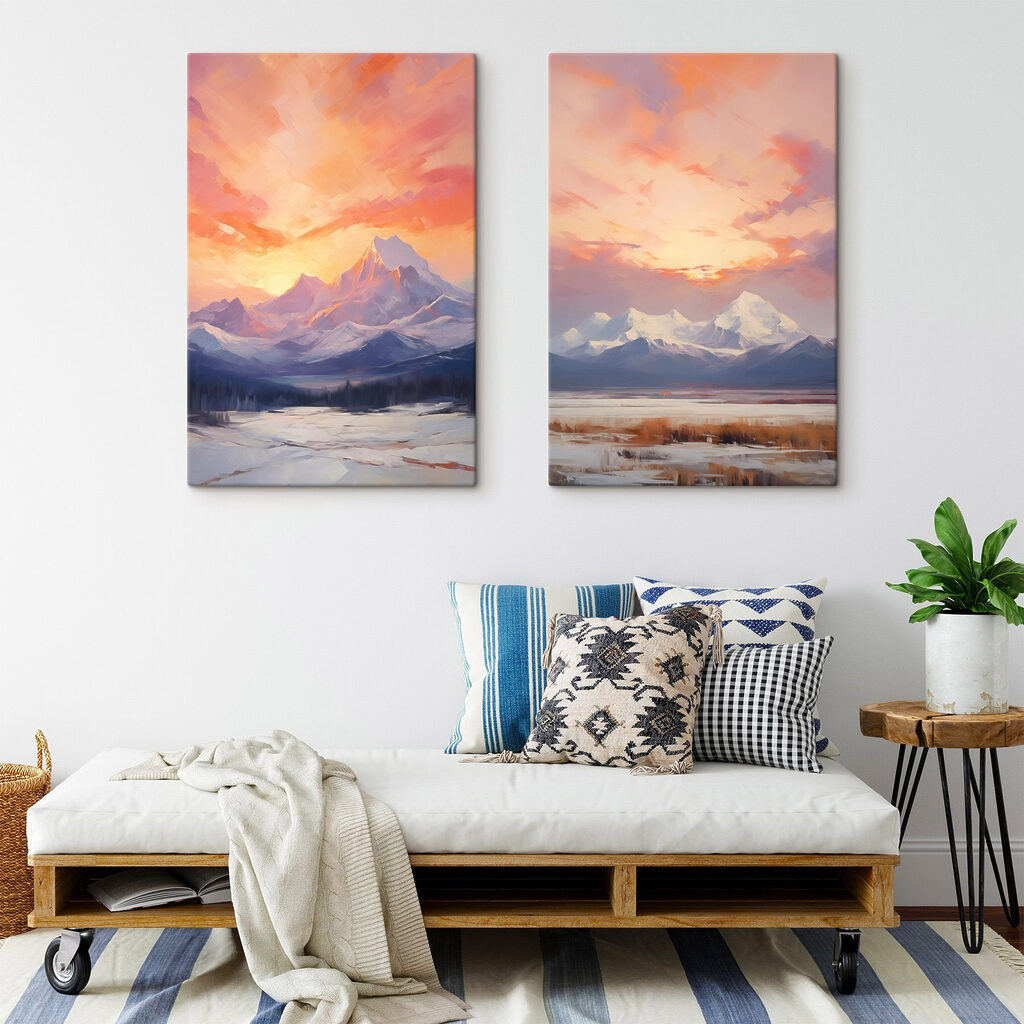 Painting of a snowy mountain range Painting of a snowy mountain range