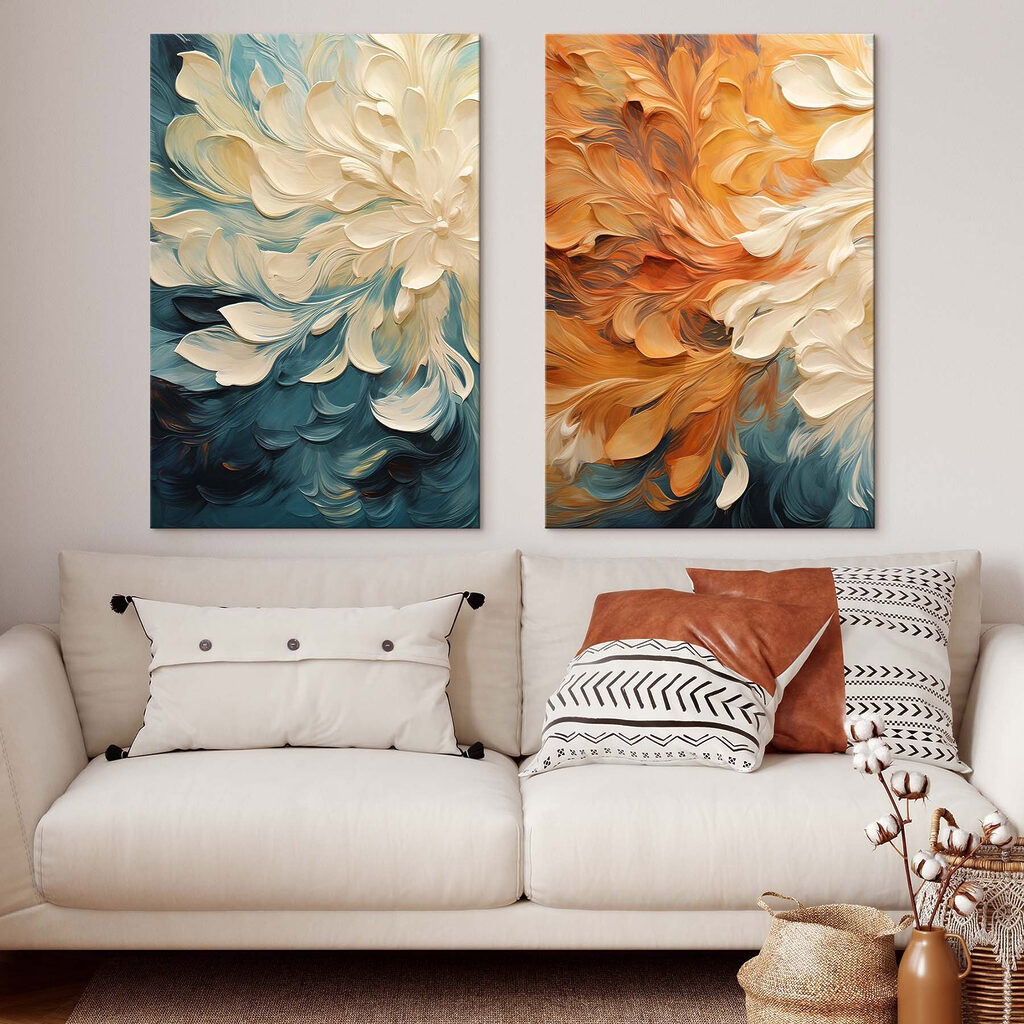 Two images of flowers on a canvas Two images of flowers on a canvas