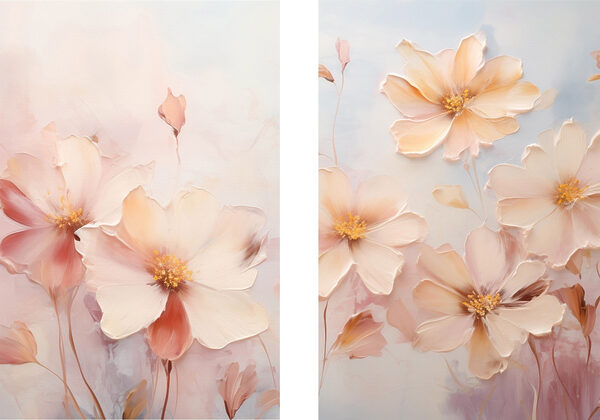 Painting of flowers on a blue background Painting of flowers on a blue background