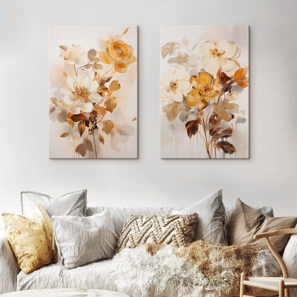 Painting of flowers on a white surface Painting of flowers on a white surface