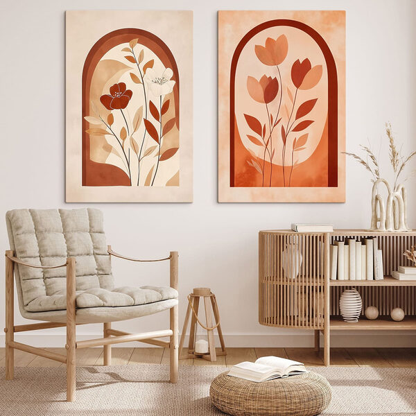 Two paintings of flowers and leaves Two paintings of flowers and leaves