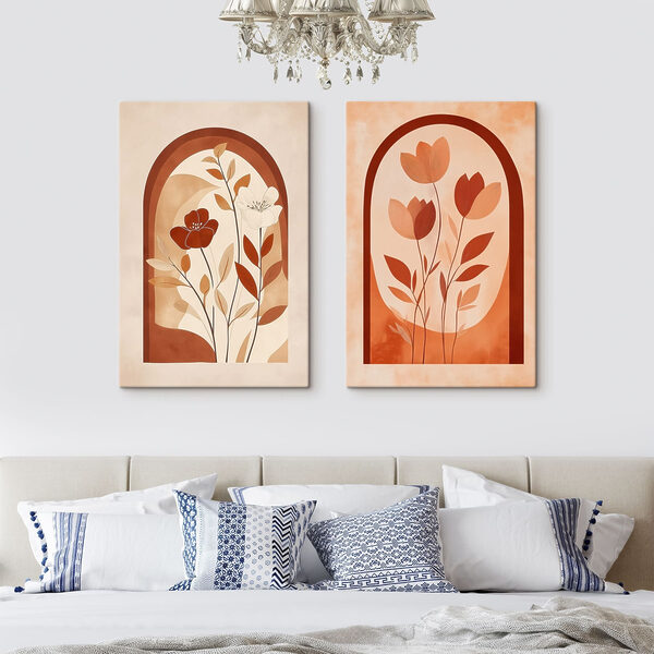 Two paintings of flowers and leaves Two paintings of flowers and leaves