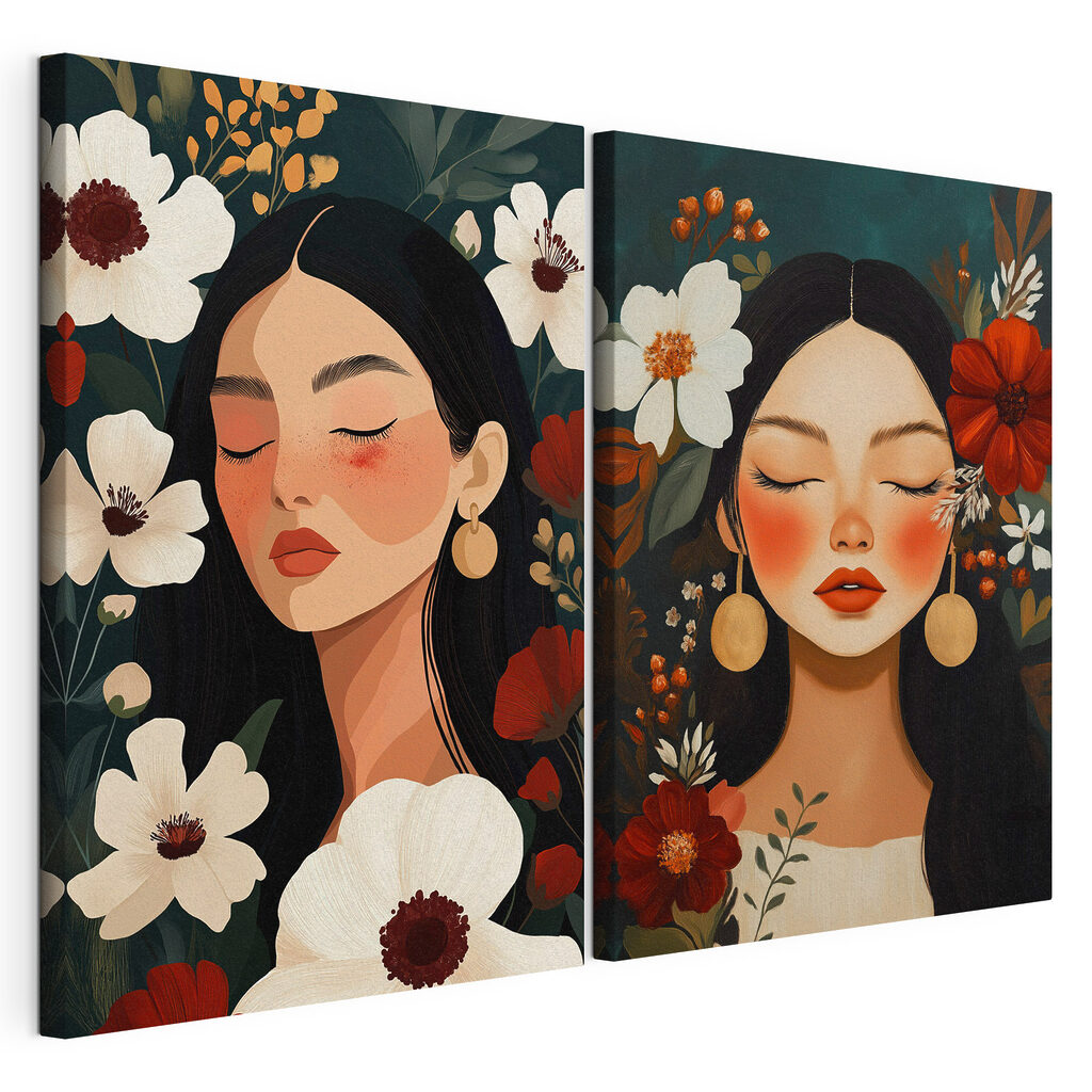Dreamy faces among vibrant blooms Dreamy faces among vibrant blooms