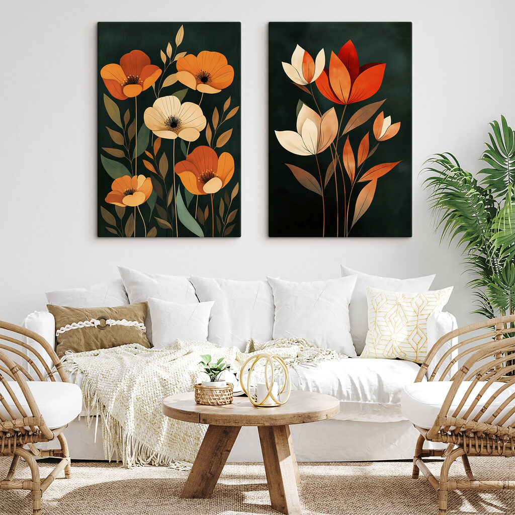 Painting of flowers on a black background Painting of flowers on a black background