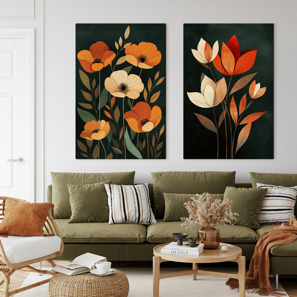 Painting of flowers on a black background Painting of flowers on a black background