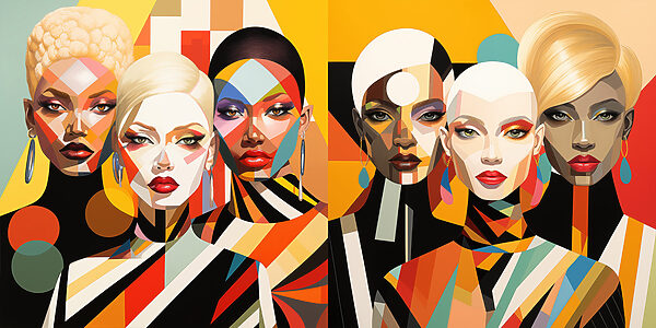 Collage of women with different colors Collage of women with different colors