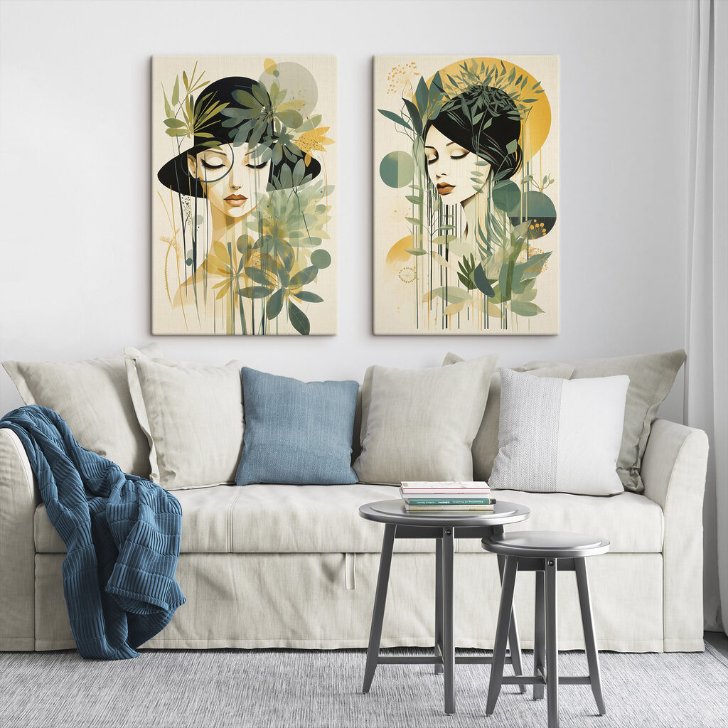 Two images of a woman with leaves Two images of a woman with leaves
