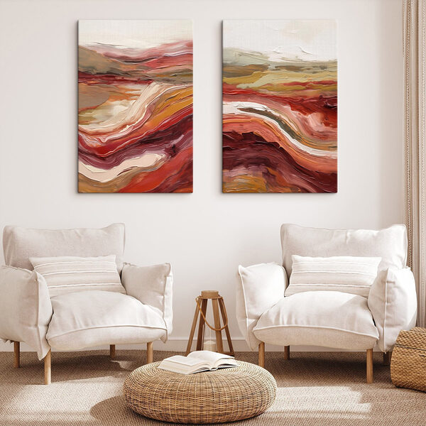 Painting of red and white waves Painting of red and white waves