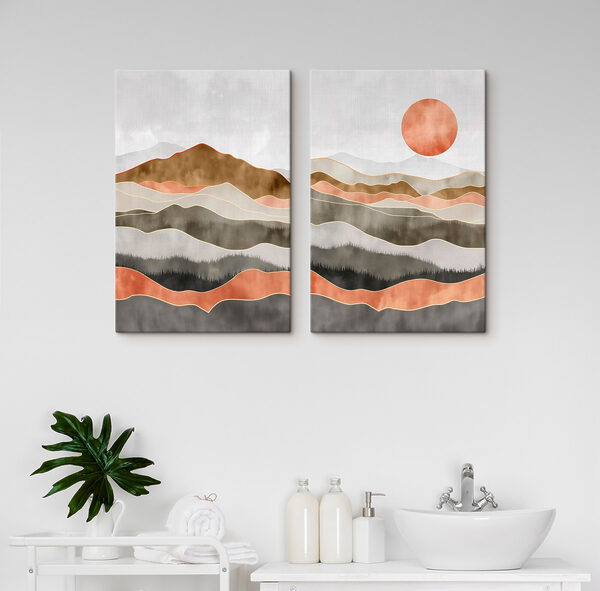 Painting of hills and sun Painting of hills and sun