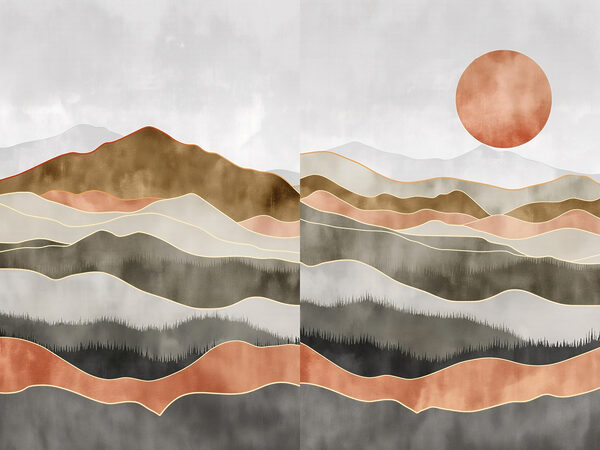 Painting of hills and sun Painting of hills and sun