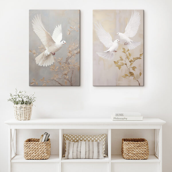 Collage of two white birds Collage of two white birds
