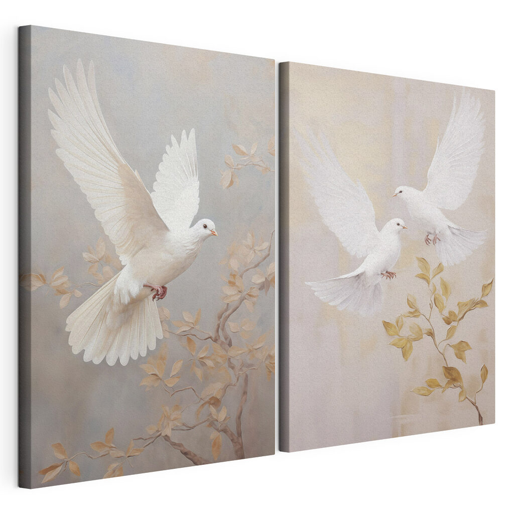 Collage of two white birds Collage of two white birds