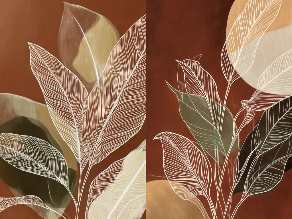Painting of leaves and circles Painting of leaves and circles