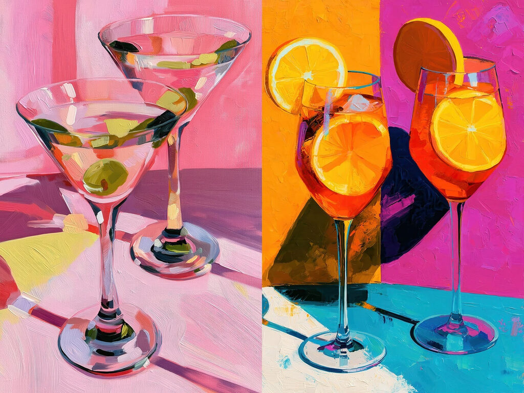 Painting of a couple of martini glasses Painting of a couple of martini glasses