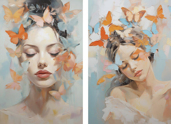 Collage of a woman with butterflies in her hair Collage of a woman with butterflies in her hair