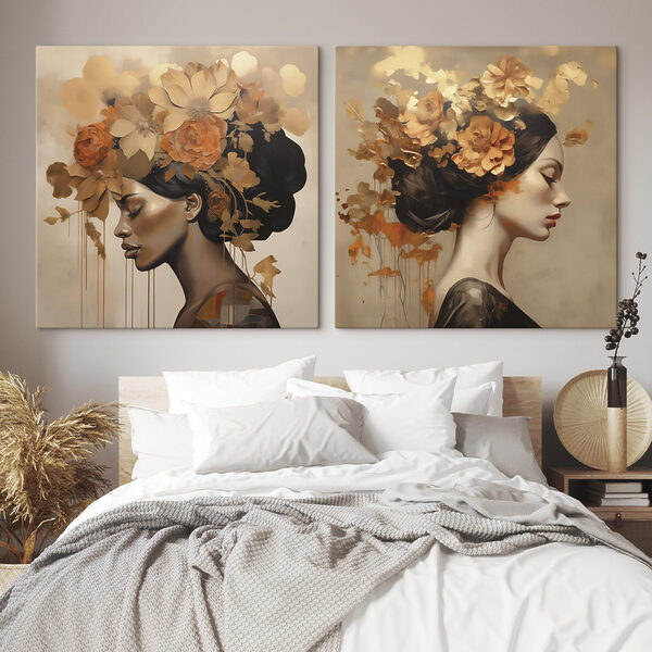 Painting of a woman with flowers in her hair Painting of a woman with flowers in her hair