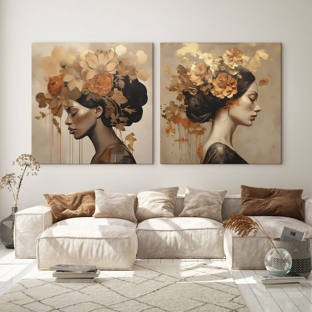 Painting of a woman with flowers in her hair Painting of a woman with flowers in her hair