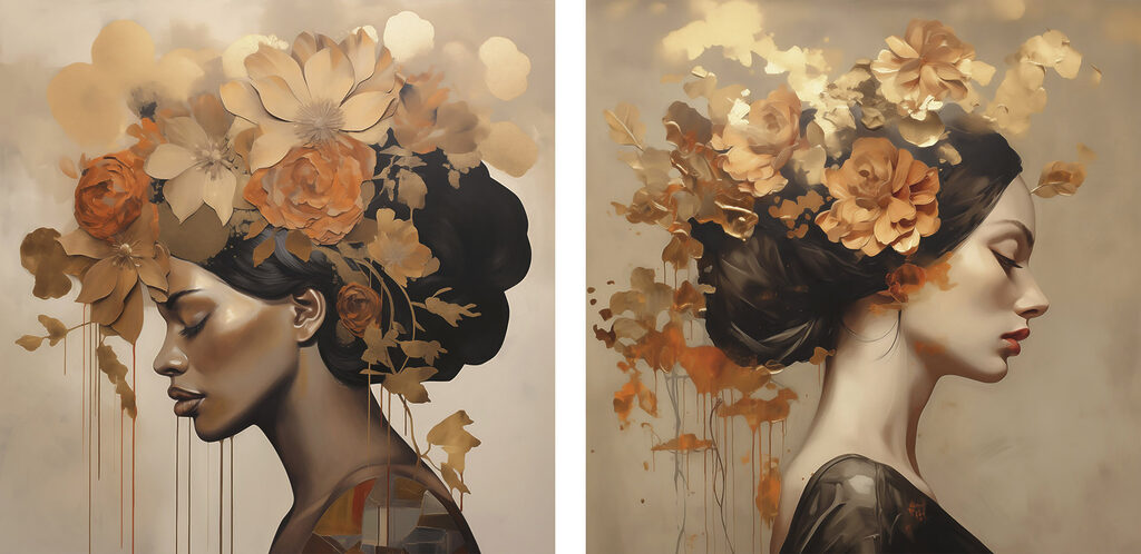 Painting of a woman with flowers in her hair Painting of a woman with flowers in her hair