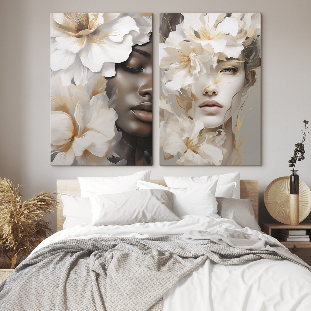 Woman with flowers around her face Woman with flowers around her face