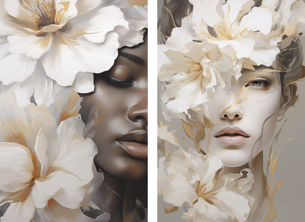 Woman with flowers around her face Woman with flowers around her face