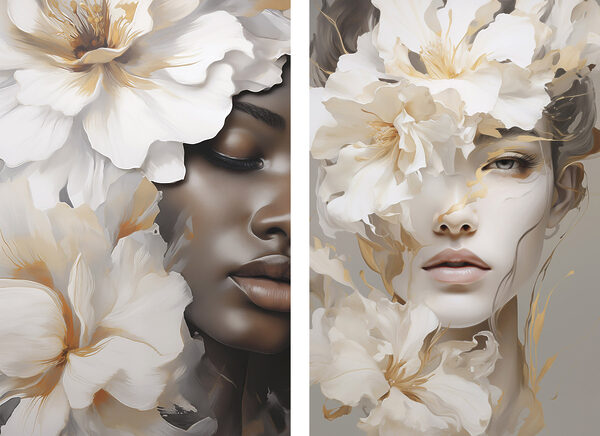 Woman with flowers around her face Woman with flowers around her face