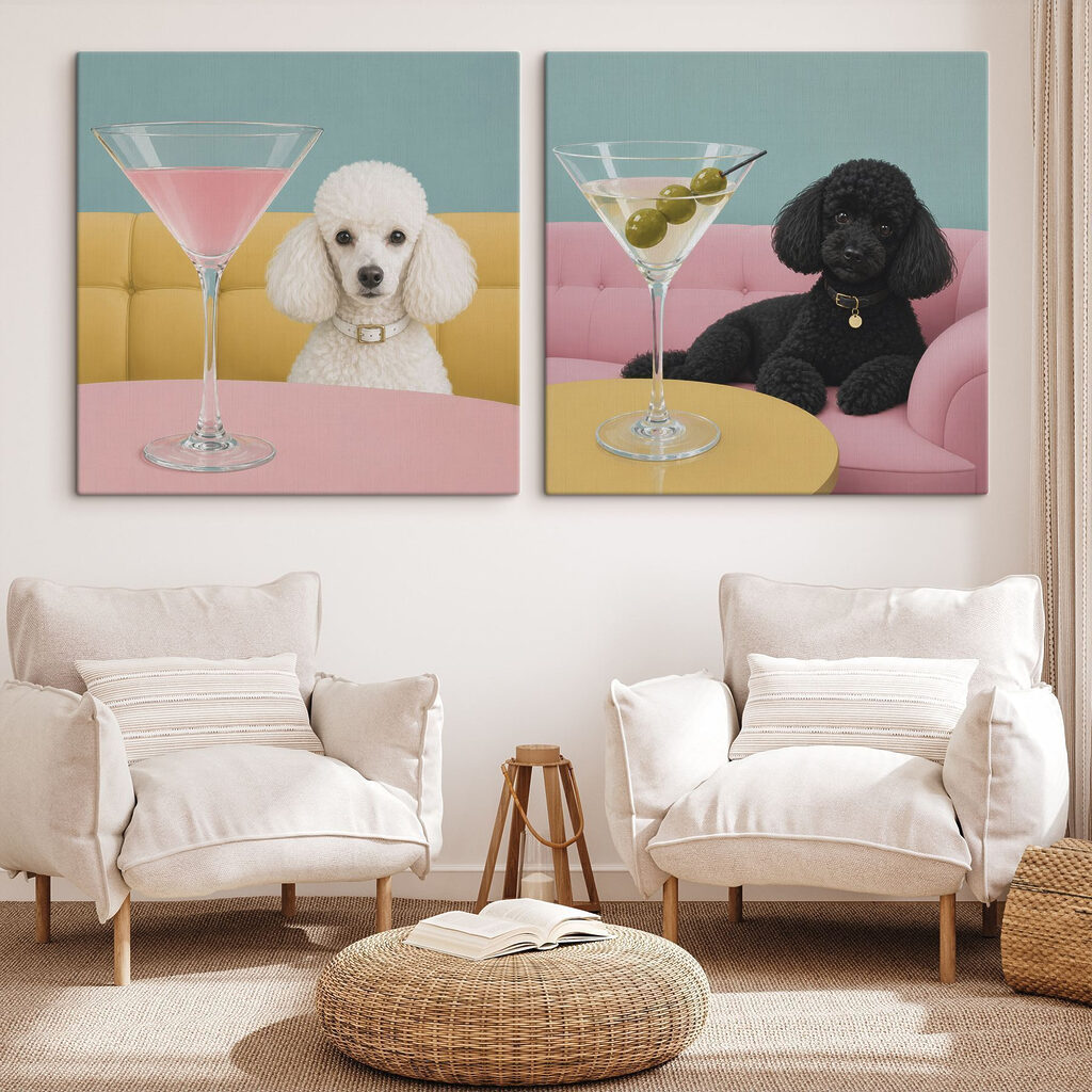 Dog sitting at a table with a martini glass Dog sitting at a table with a martini glass