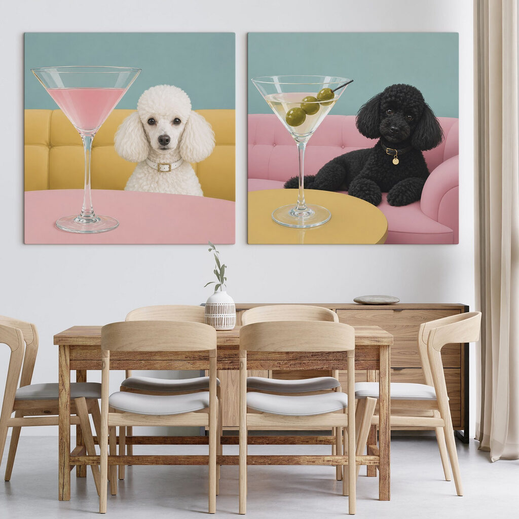 Dog sitting at a table with a martini glass Dog sitting at a table with a martini glass